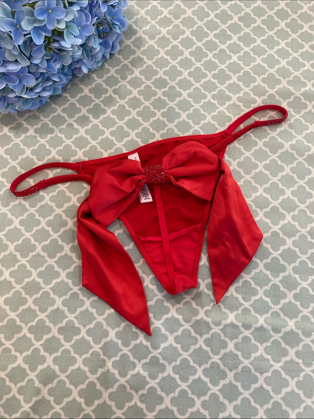 Victoria’s Secret Red Twinkle Satin Bow Thong XL